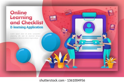 Abstract illustration for online learning and checklist. learn learning definition with technology. increase in understanding learning theories and processes skills with open and free online learning