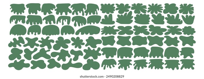 Abstract illustration organic shape, irregular blob and simple figure. Tree and shrub form, grass spot and amoeba bubble. Graphic design, asymmetric and round splotches. Top view vegetation silhouette