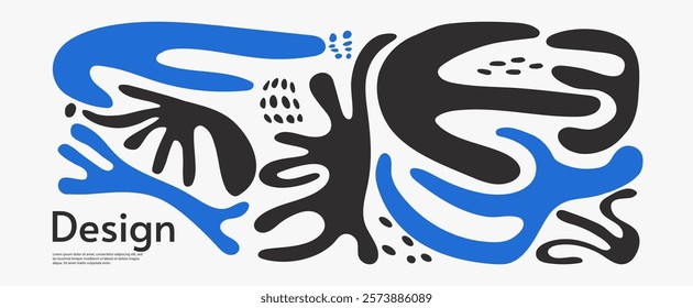 Abstract illustration with organic shapes. A modern, colorful, and dynamic design with bold, fluid forms and patterns, ideal for creative backgrounds or decor. Vector illustration.