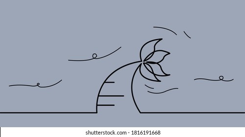 An abstract illustration of a palm tree and a wind. Hurricane or storm concept. Line art.