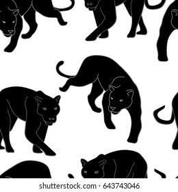 Abstract Illustration Of Panther, Animal Seamless Pattern, Fashion Print, Color Black White, Spring Summer, Design Fabric Texture, Tropical Vector