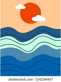 abstract illustration, abstract pattern, colorfull aesthetic seascape background