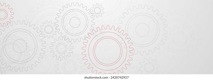 Abstract illustration with a pattern of large and small gears, in gray and red colors on a white background