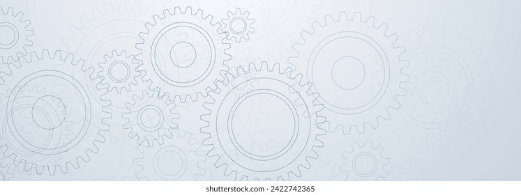 Abstract illustration with a pattern of large and small gears, in blue colors on a white background