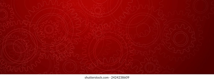 Abstract illustration with a pattern of large and small gears, in white colors on a red background