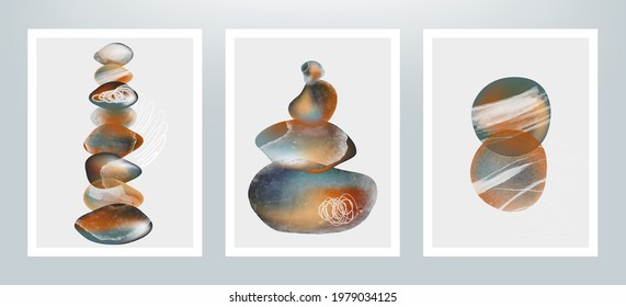 Abstract illustration with pebbles. Stones with different textures.