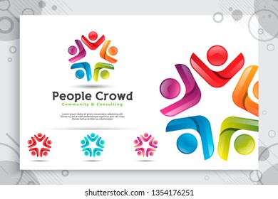 abstract illustration people crowd vector logo with colorful and modern style concept as a symbol icon template of social , community , teamwork , and family