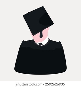 Abstract illustration of a person in a graduation cap and gown. Simplified design with minimal details. Graduation theme with a focus on academic attire. Vintage illustration isolated, vector.