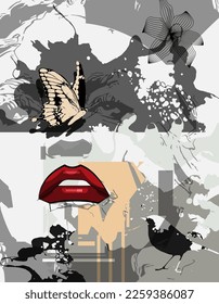 Abstract Illustration person vector art. Woman - female portrait. Modern graphic design, creative shape with drawing, watercolor paint, texture element, for background, poster, banner, fashion model