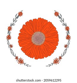 abstract illustration of the phases of the moon and flower. flower eclipse. for printing on fabric or postcards