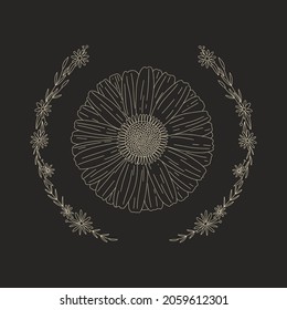 abstract illustration of the phases of the moon and flower. flower eclipse. for printing on fabric or postcards