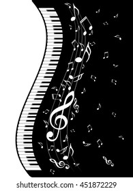 Abstract illustration of a piano keys with musical notes background.