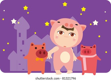 Abstract illustration of Pig and child