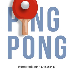 Abstract illustration of ping pong racket isolated on light background.Text ping pong. Vector design table tennis. Vector illustration