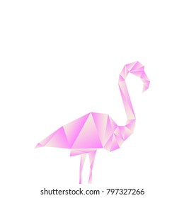 Abstract illustration of a pink flamingo in origami style.