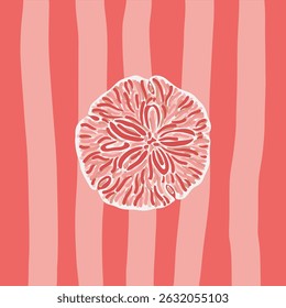 Abstract illustration of a pink sand dollar on a striped coral design, creating a modern marine-inspired aesthetic