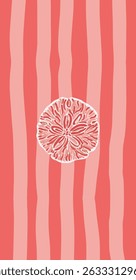 Abstract illustration of a pink seashell on a striped coral design, creating a modern marine-inspired aesthetic