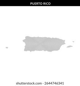Abstract illustration of Puerto Rico outlined in circular patterns.