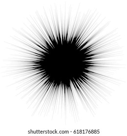 Abstract illustration with radial, radiating random lines. Irregular rays, beams. Abstract circular pattern. Spiral vector illustration