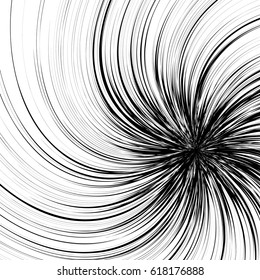 Abstract illustration with radial, radiating random lines. Irregular rays, beams. Abstract circular pattern. Spiral vector illustration