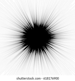 Abstract illustration with radial, radiating random lines. Irregular rays, beams. Abstract circular pattern. Spiral vector illustration