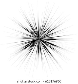 Abstract illustration with radial, radiating random lines. Irregular rays, beams. Abstract circular pattern. Spiral vector illustration