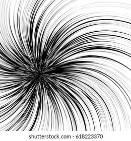 Abstract illustration with radial, radiating random lines. Irregular rays, beams. Abstract circular pattern. Spiral vector illustration