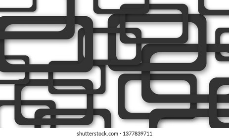 Abstract illustration of randomly arranged black rectangle frames with soft shadows on white background
