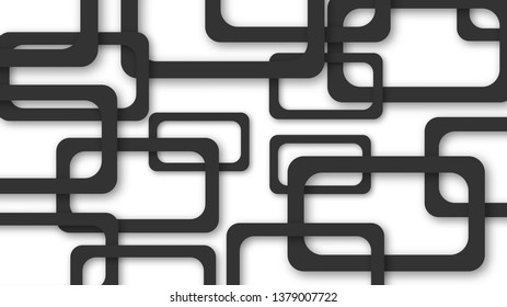 Abstract illustration of randomly arranged black rectangle frames with soft shadows on white background