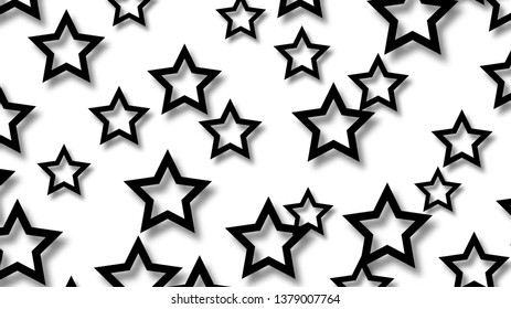Abstract illustration of randomly arranged black stars with soft shadows on white background
