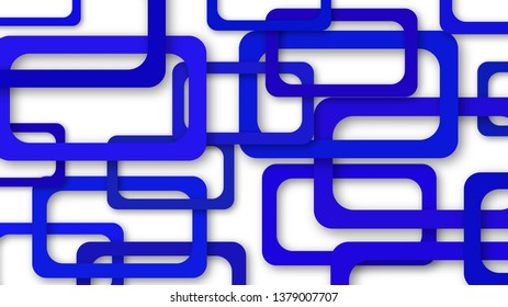 Abstract illustration of randomly arranged blue rectangle frames with soft shadows on white background
