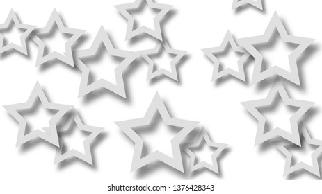 Abstract illustration of randomly arranged gray stars with soft shadows on white background