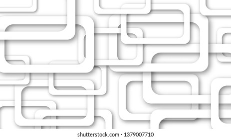 Abstract illustration of randomly arranged gray rectangle frames with soft shadows on white background