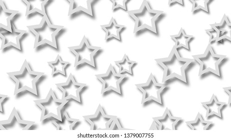 Abstract illustration of randomly arranged gray stars with soft shadows on white background