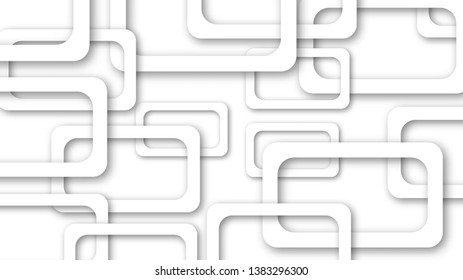 Abstract illustration of randomly arranged gray rectangle frames with soft shadows on white background