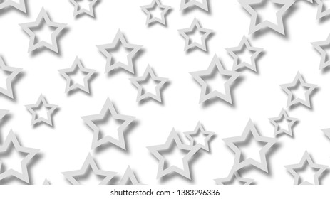 Abstract illustration of randomly arranged gray stars with soft shadows on white background