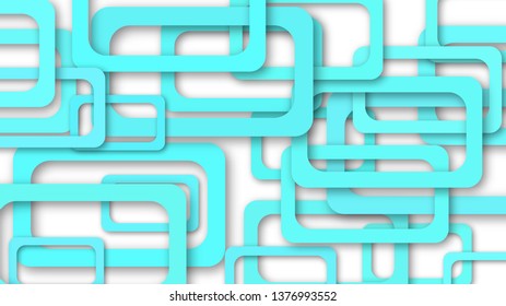 Abstract illustration of randomly arranged light blue rectangle frames with soft shadows on white background