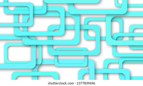 Abstract illustration of randomly arranged light blue rectangle frames with soft shadows on white background