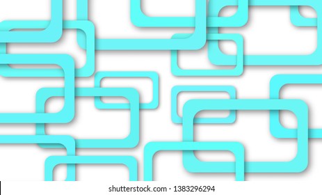 Abstract illustration of randomly arranged light blue rectangle frames with soft shadows on white background