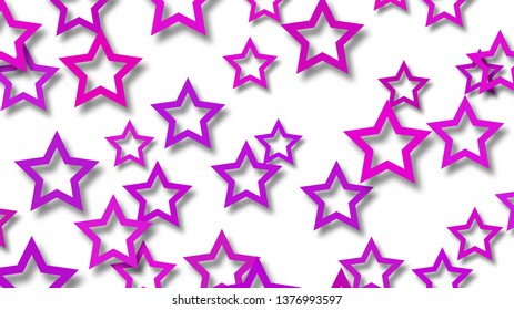 Abstract illustration of randomly arranged purple stars with soft shadows on white background