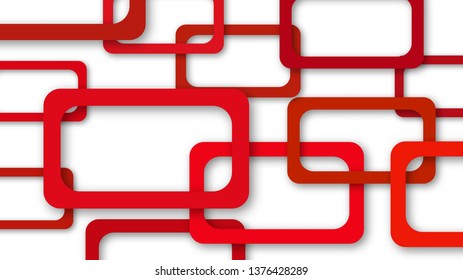 Abstract illustration of randomly arranged red rectangle frames with soft shadows on white background