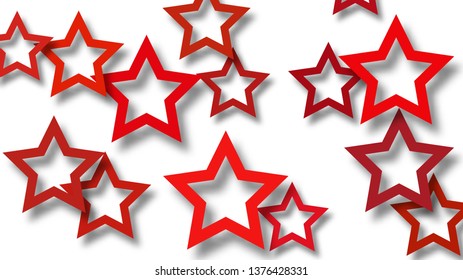 Abstract illustration of randomly arranged red stars with soft shadows on white background