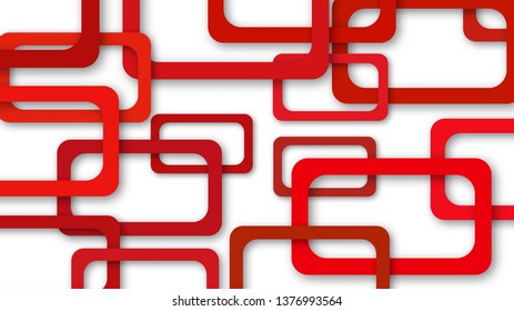 Abstract illustration of randomly arranged red rectangle frames with soft shadows on white background