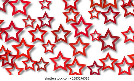 Abstract illustration of randomly arranged red stars with soft shadows on white background
