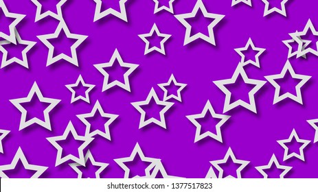 Abstract illustration of randomly arranged white stars with soft shadows on purple background