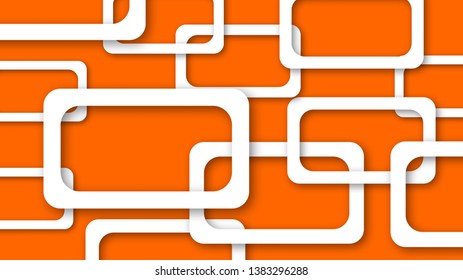 Abstract illustration of randomly arranged white rectangle frames with soft shadows on orange background