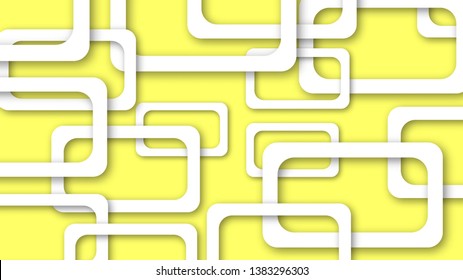 Abstract illustration of randomly arranged white rectangle frames with soft shadows on yellow background