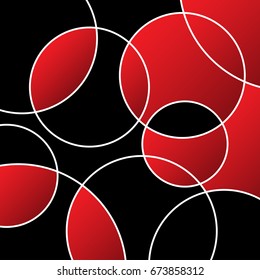abstract illustration - red, black circular stained glass, mosaic with white outlines