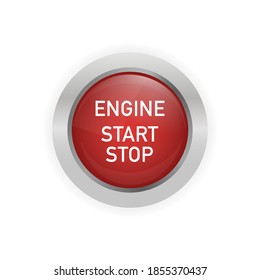 Abstract illustration with red engine start button on white background. Isolated vector icon. Isolated white background. Symbol, sign. Finger touching red button.