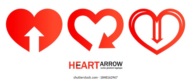 Abstract Illustration With Red Heart And Arrow Logo For App Design. Vector Icon Set